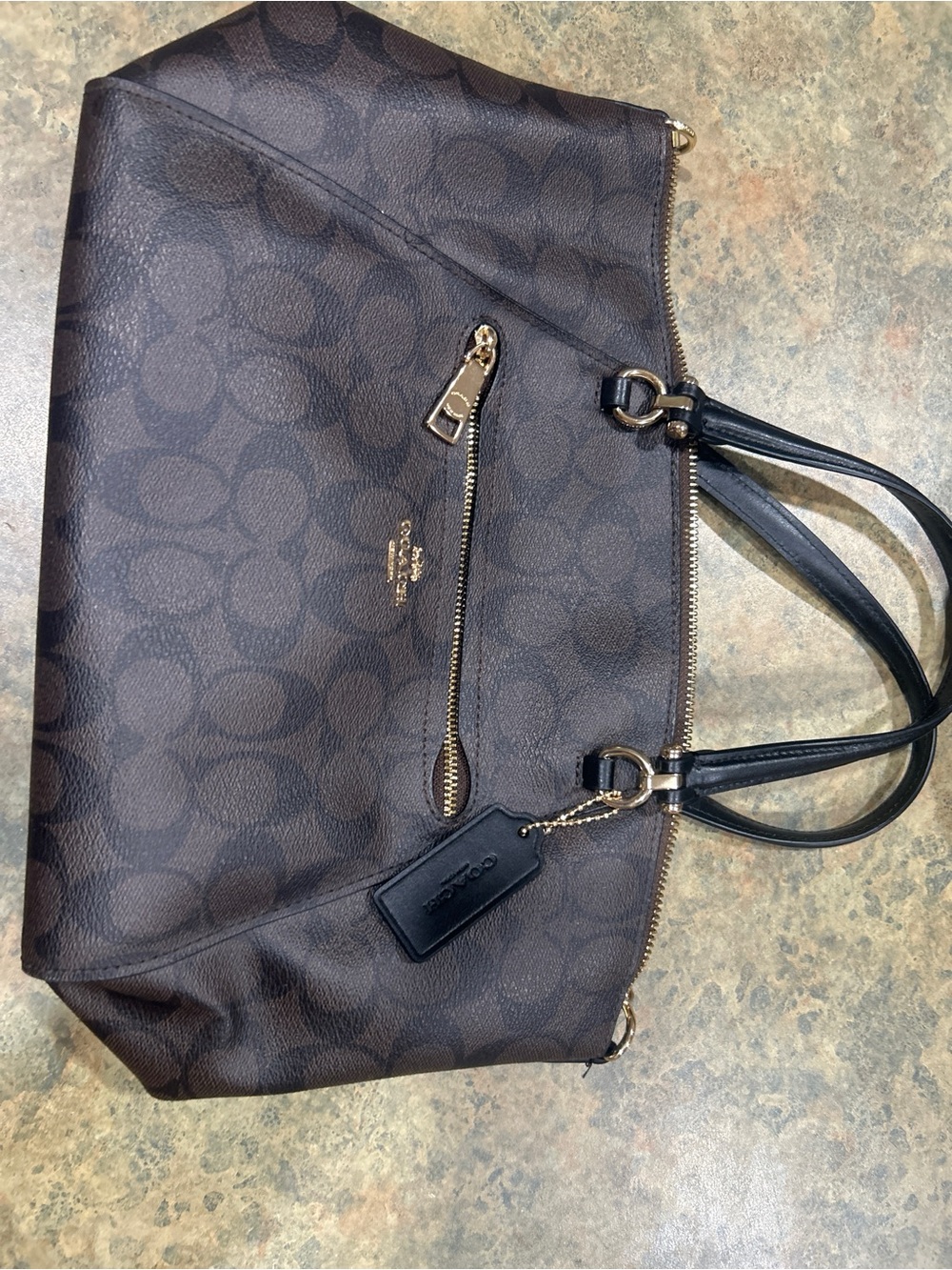 Coach Brown Signature leather Tote with Black Handles